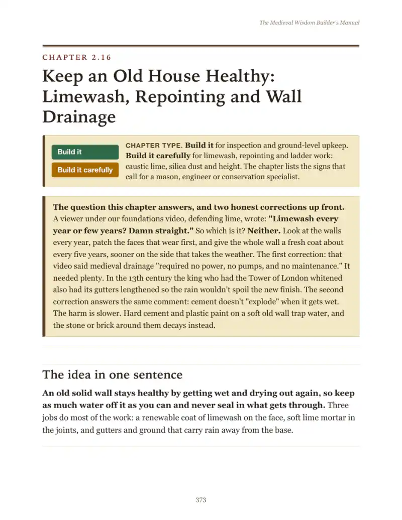 The opening page of Chapter 2.16, Keep an Old House Healthy: Limewash, Repointing and Wall Drainage.